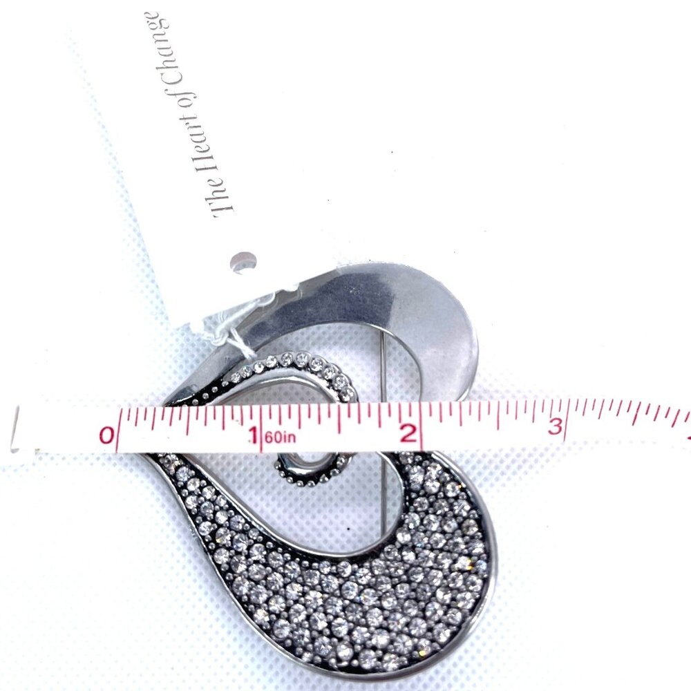 Rhinestone Heart Of Change Brooch Pin Chicos Silver-Tone Fashion Statement NWT - Picture 8 of 10
